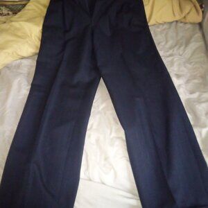Vintage Dress Slacks Wool Blend Navy Size 30" x 28 " Pleated & Cuffed Button Tab